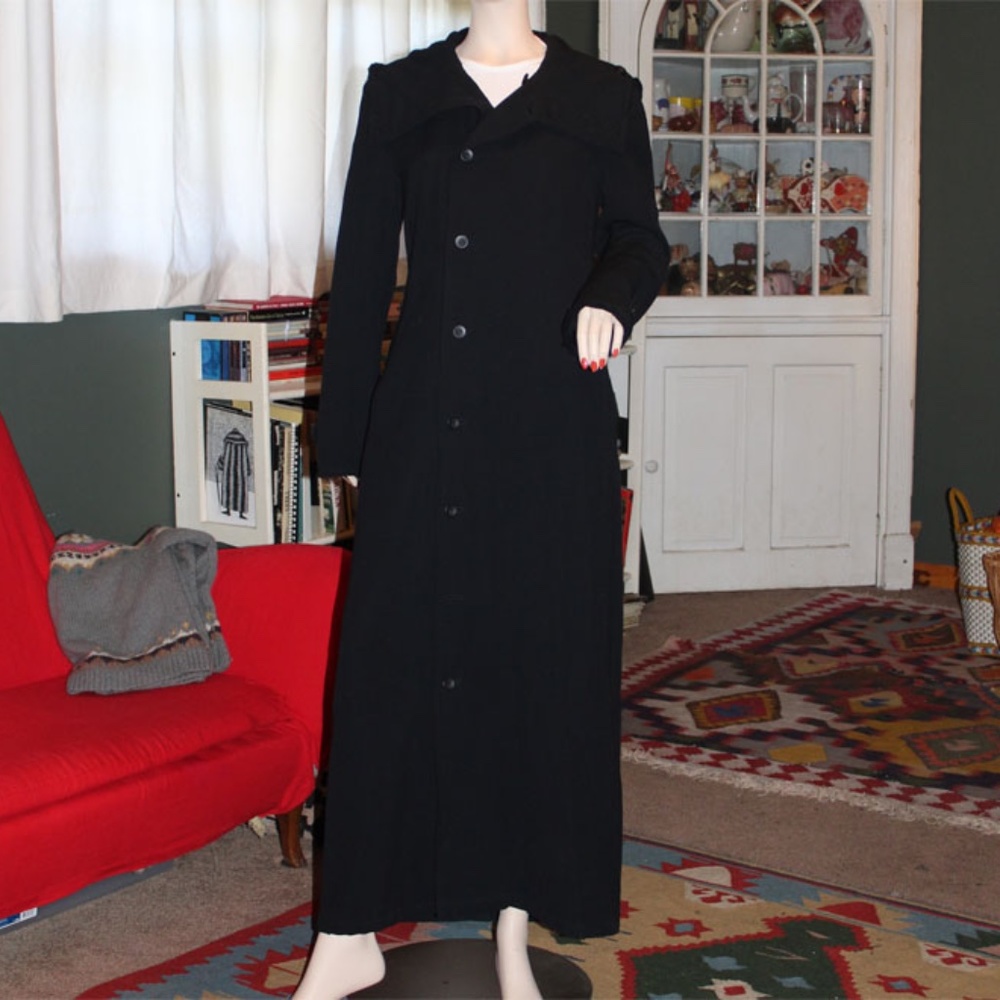 Vintage Yohji Y's Full length Black Hooded Wool Coat